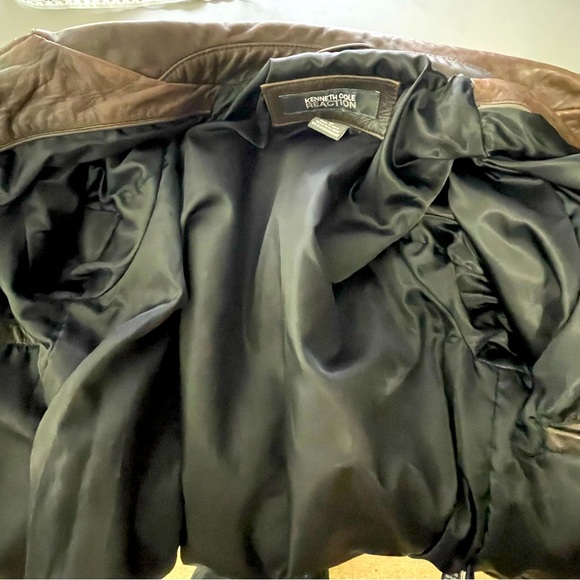 Kenneth Cole Reaction Leather Bomber Coat zip up Lined Brown Medium - Picture 6 of 13